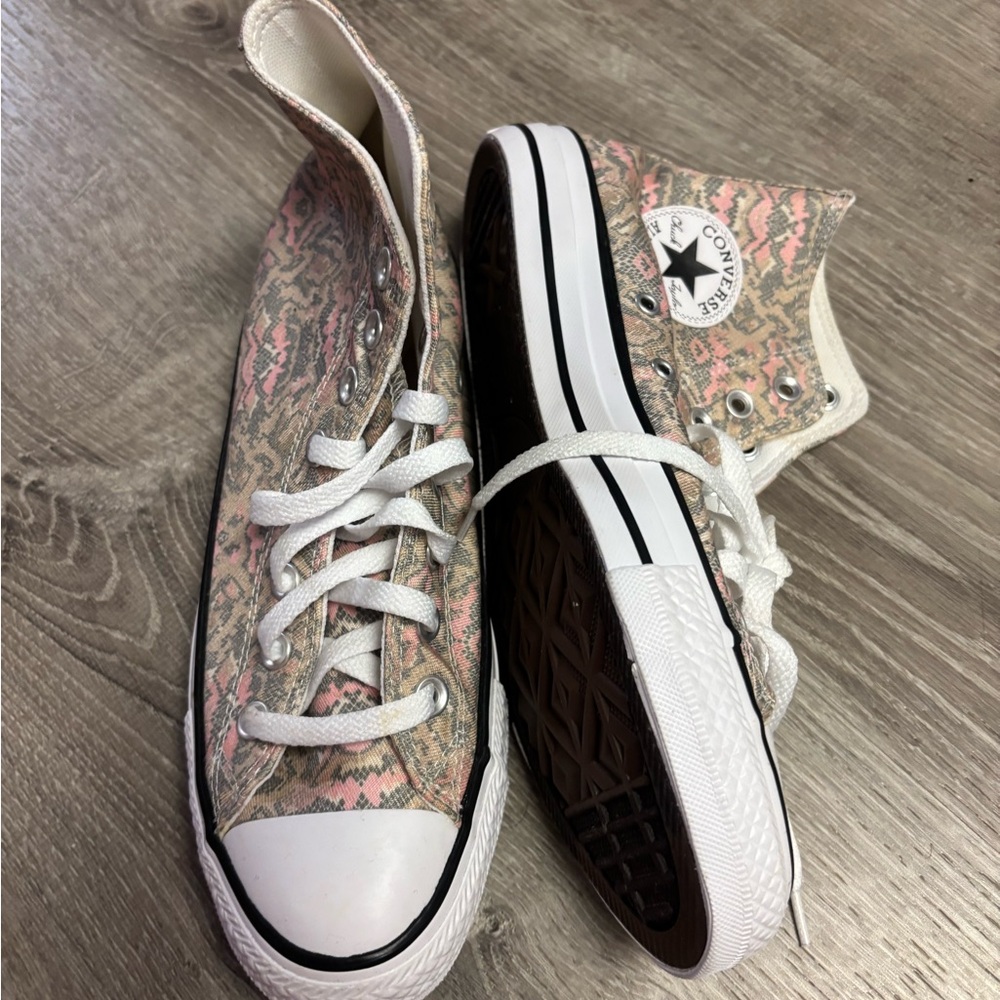 Converse High-Tops with Pink and Brown Snakeskin Design